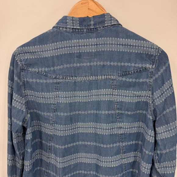 Thread & Supply Western Boho‎ Chambray Button Front Shirt Medium Blue Lyocell - Picture 7 of 10